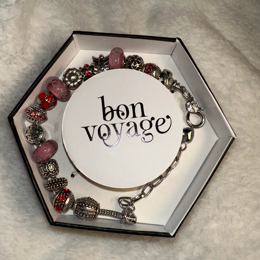 Bon Voyage Pink & Silver Charm Bracelet
